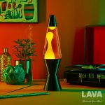 Lava? Lamp - 14.5'' Vinyl Record Grooved Base - The Original Motion Light - Yellow Wax and Orange Liquid - Item #2017